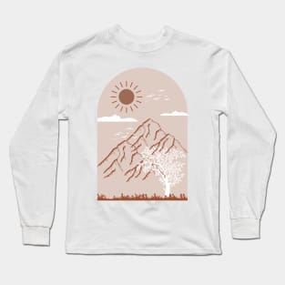 Boho Neutral Minimalist Landscape Nature Mounted Print Long Sleeve T-Shirt